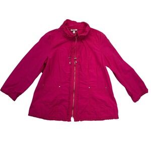 Dressbarn Jacket Womens XL Hot Pink Full Zip Ruffle Trim Lightweight Spring